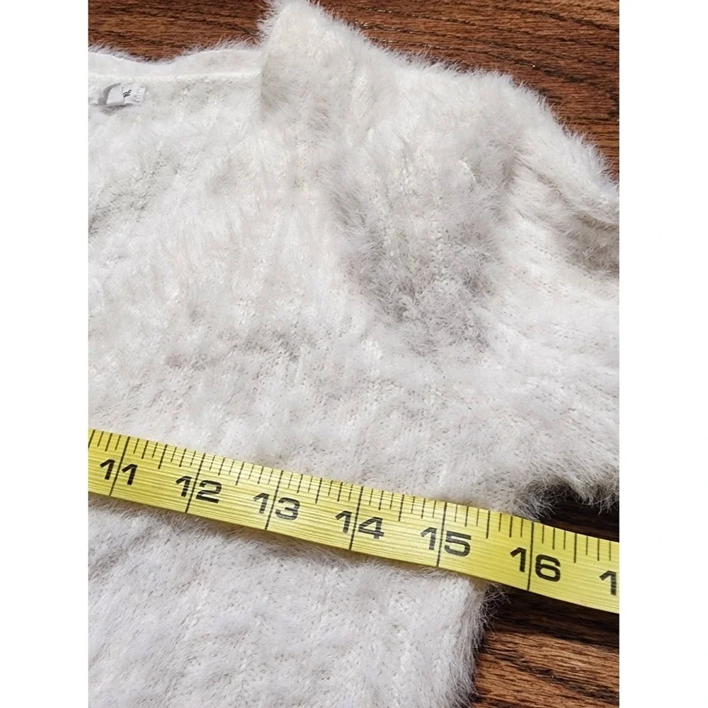 Garage Cropped Cardigan Women Small White Fuzzy Eyelash Knit Y2K Soft Girl